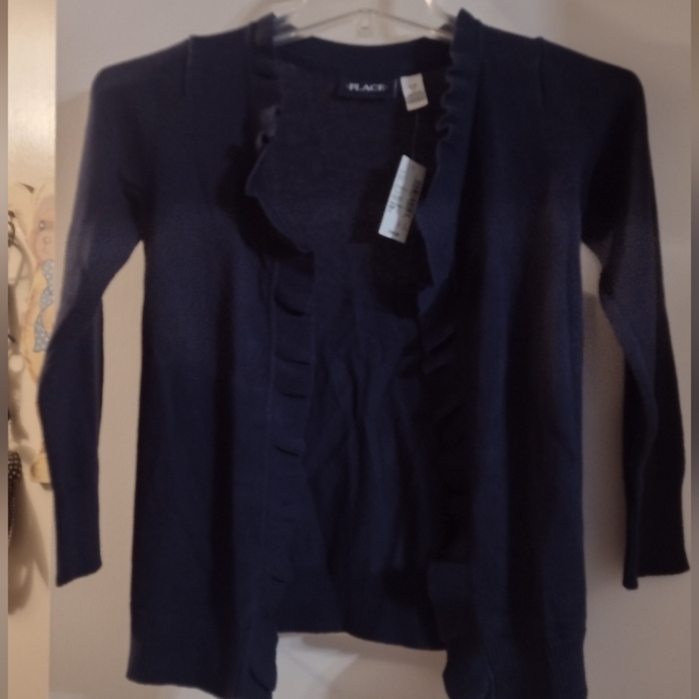 Girls Ruffled Open Front Cardigan